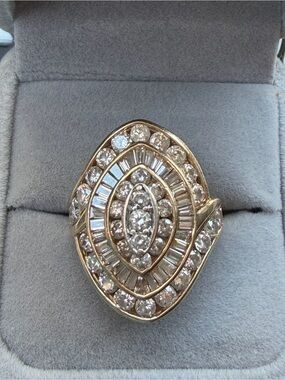 Classic Gold and Diamond Cluster Statement Ring - White Diamond Accents